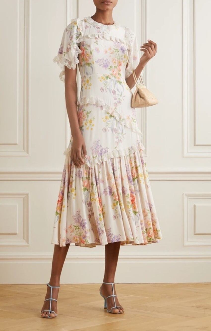 Needle & Thread Floral Diamond Elsa Ballerina Midi Dress Small